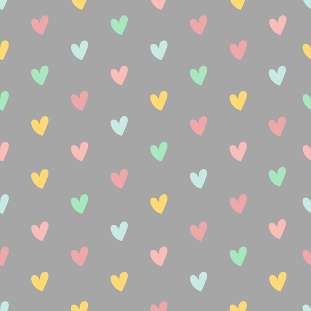 A pattern of colorful hearts on a gray background