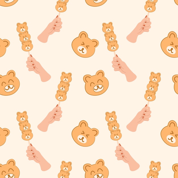 Pattern Cute bear Japanese Dango dessert