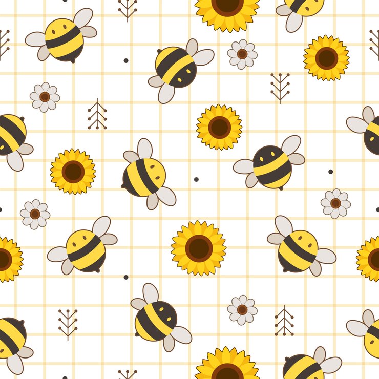 Pattern of cute bee and sunflower