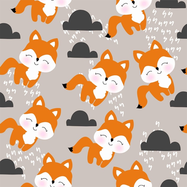 A pattern of cute fox with the words happy on the background