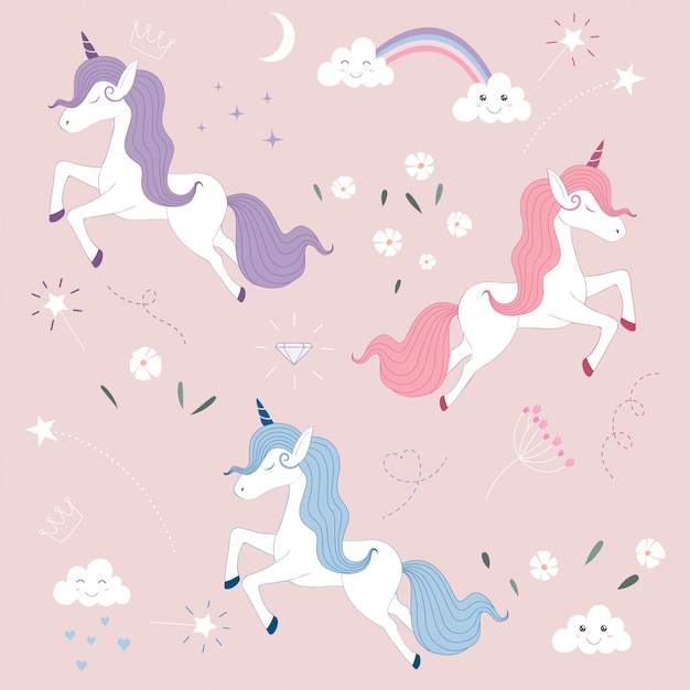 Modello di cute magical unicorn.