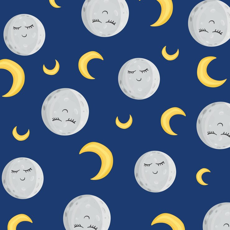 Vector pattern cute moons on the blue sky in cartoon style