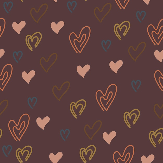 Pattern of different hearts Print in pastel colors Free hand Seamless pattern Vector illustration