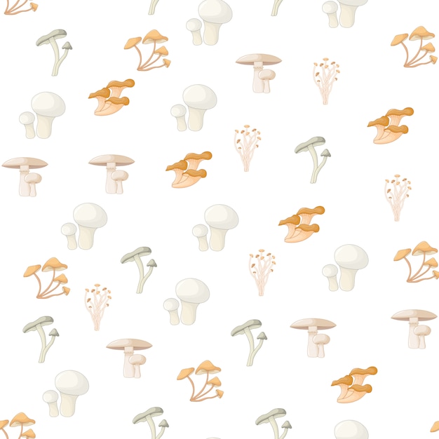 Vector pattern of different mushrooms on a white background