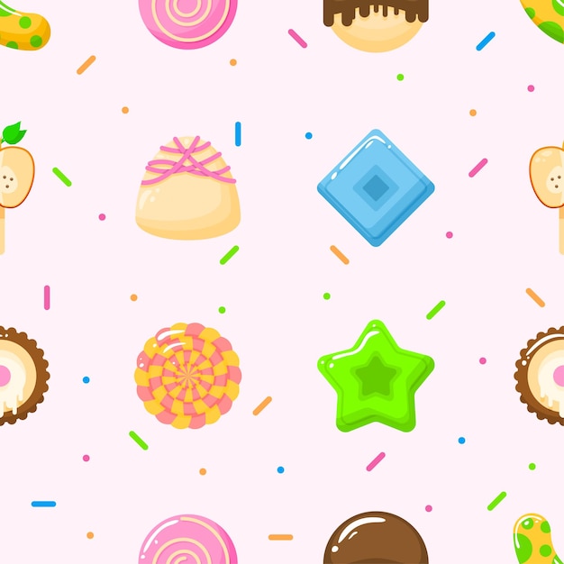 A pattern of different sweets on a pink background