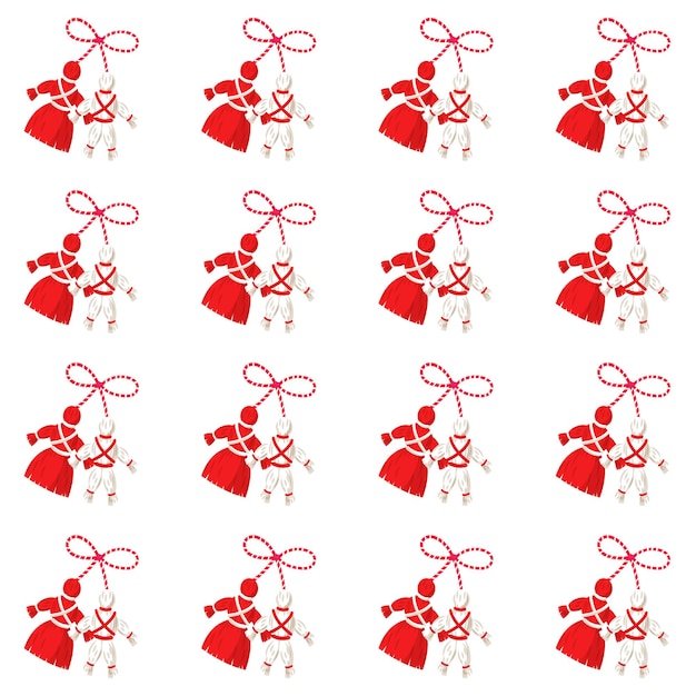 Pattern of dolls of the baba marta festival on white background