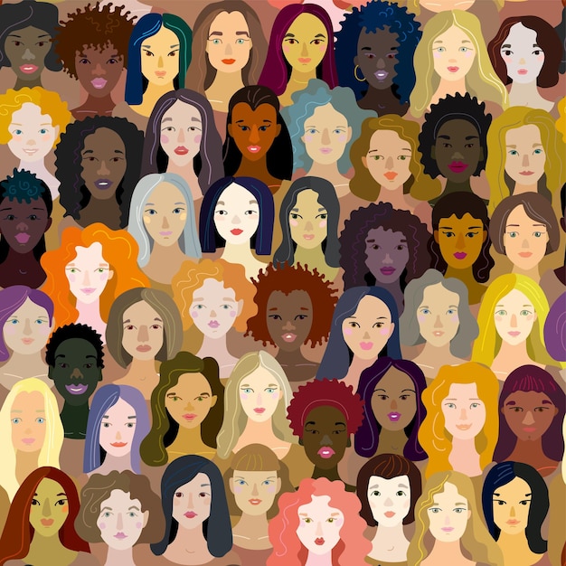 Pattern Drawing of a woman of different nationalities and skin colors