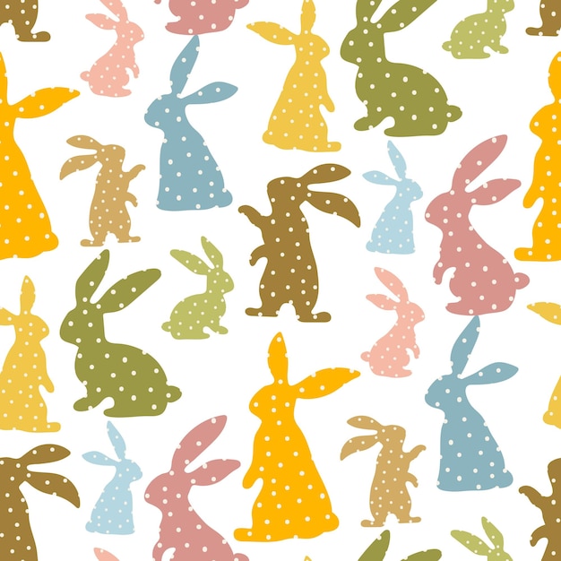 Pattern of Easter bunnies made of polka dot fabric sewn Rabbit toys for children Rabbit or hare