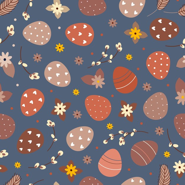 pattern of Easter eggs and flowers and pussy willow