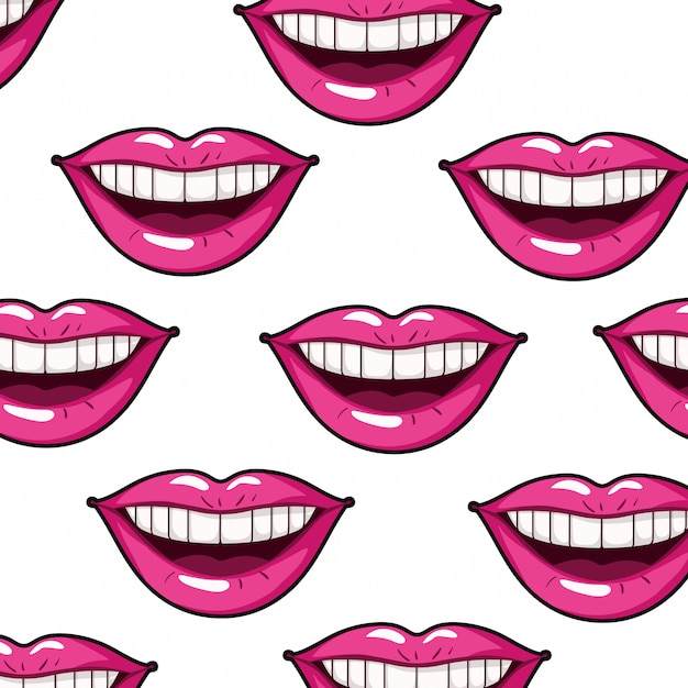 Vector pattern female mouth pop art style