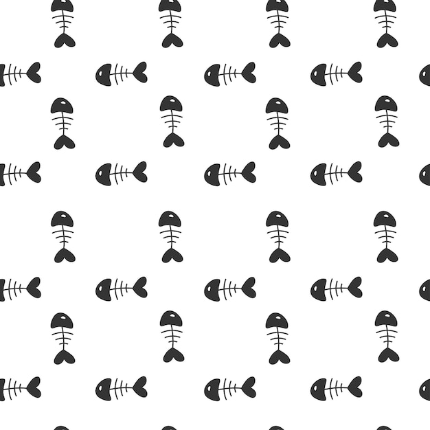 Pattern of fish skeletons on a white background. fishbone cartoon pattern