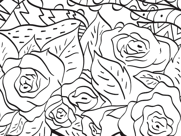 Вектор раскраски цветочной розы для взрослых