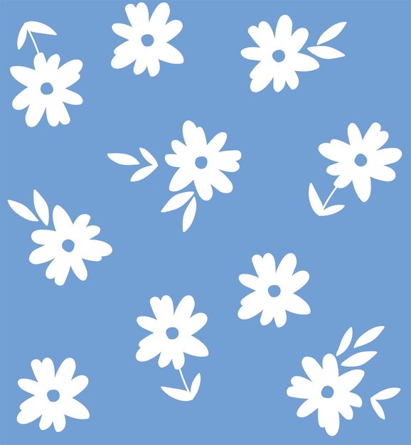 Pattern flowers hand drawn blue vector