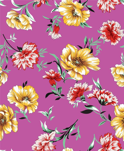 紫色の背景の花のパターンシームレスパターン