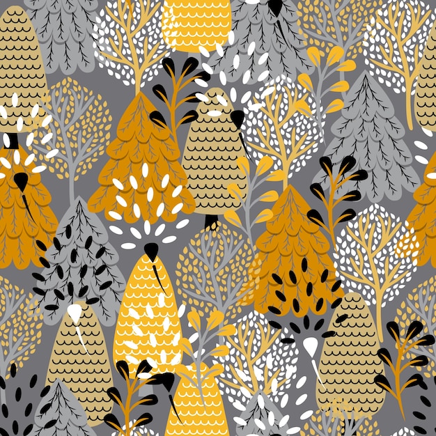 Pattern of forest plants used gray and brown colors vector illustration