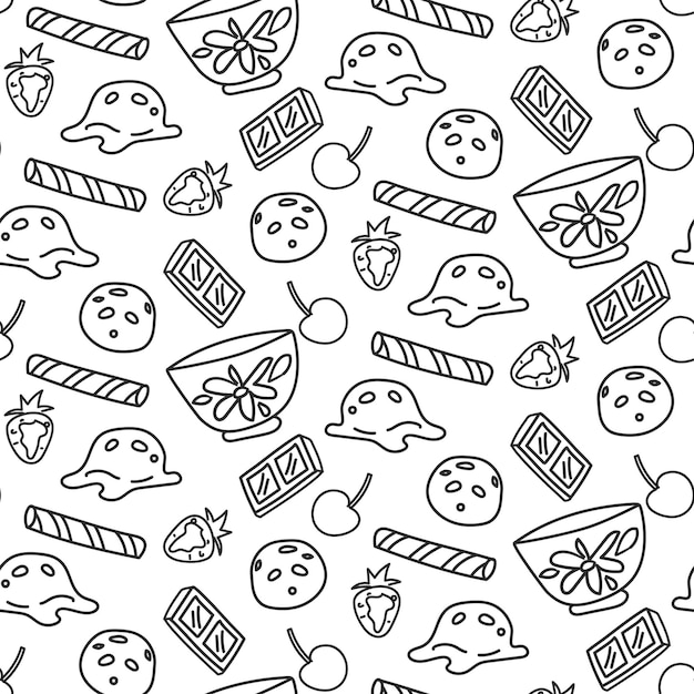 A pattern from the decor of ice cream on a white illustration with ice cream doodles Ice cream