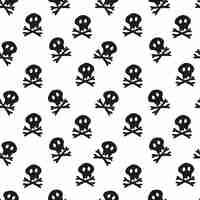 Vector pattern from a handdrawn sketch of an astrakhan skull with crossed bones black elements on a white