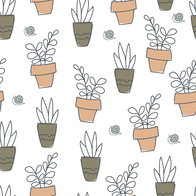 Pattern from natural materials Print in pastel colors from various plants Free hand Seamless pattern Vector illustration