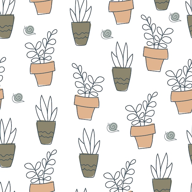 Pattern from natural materials print in pastel colors from various plants free hand seamless pattern vector illustration