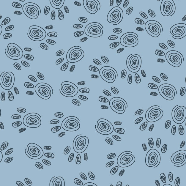 Pattern from paw prints Print in pastel colors from animal tracks Free hand Seamless pattern Vector illustration