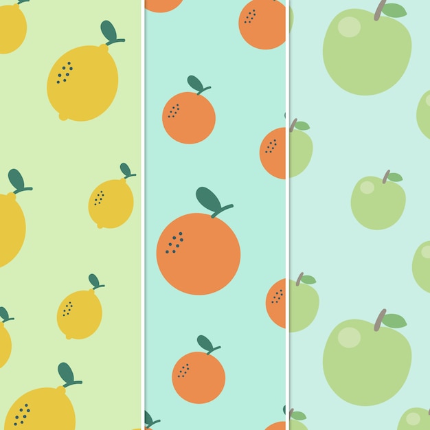 Вектор Узор фрукты апельсин, лимон и яблоко