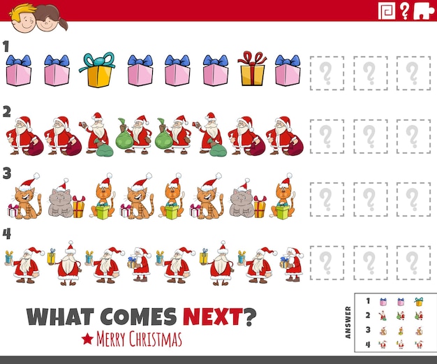 Pattern game for children with cartoon Christmas characters