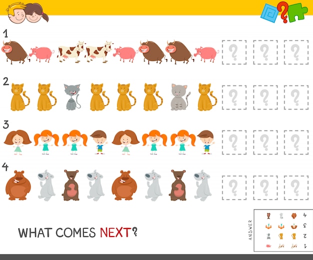 Pattern game for kids with animals and children