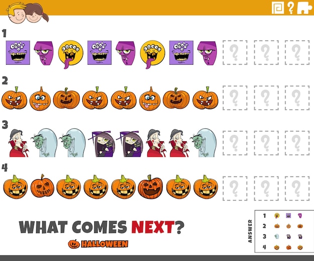 Pattern game with cartoon Halloween characters