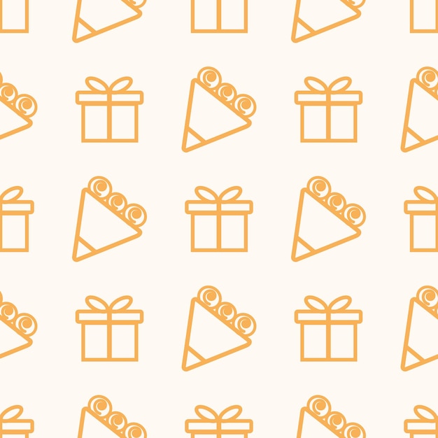 Vector pattern of gift cob and bouquet on beige