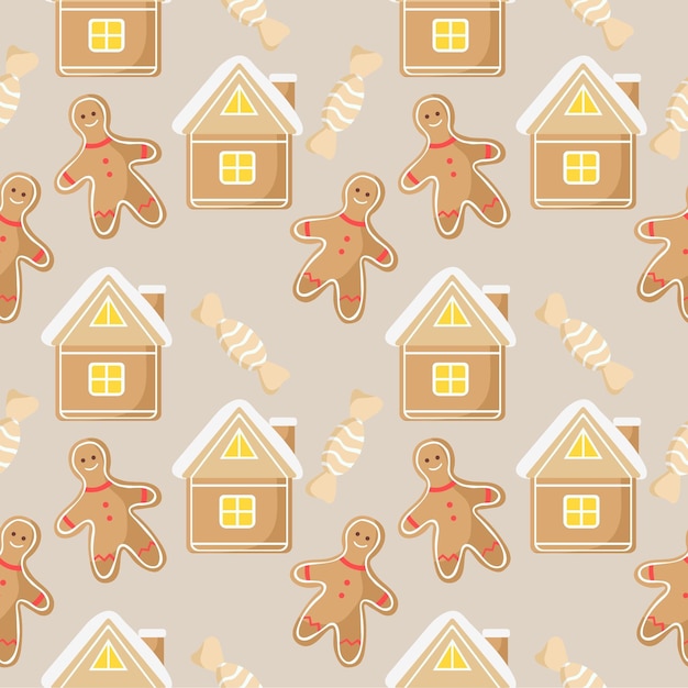 Pattern of gingerbread and candy. cartoon illustration. winter. cookie. traditional. vector texture.