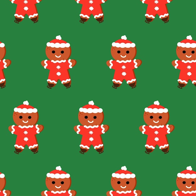 Pattern of a gingerbread man with icing dressed as santa claus