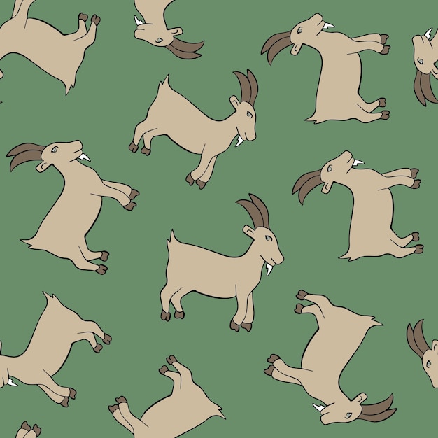 A pattern goats are on a green background