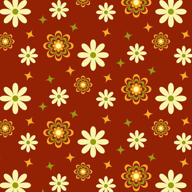 Pattern groovy trippy daisy 70s vibes floral background seamless pattern for textile design