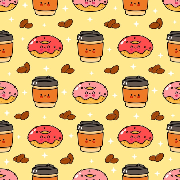 Pattern happy coffee and pink donut