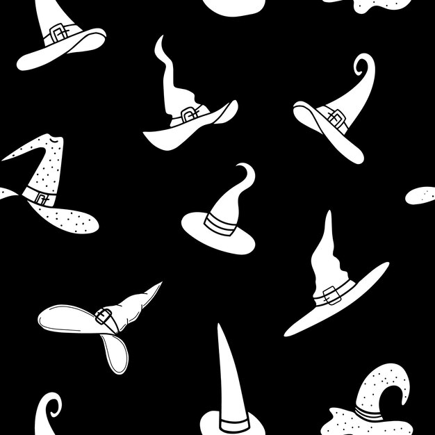 Vector pattern hat white hats on a black background