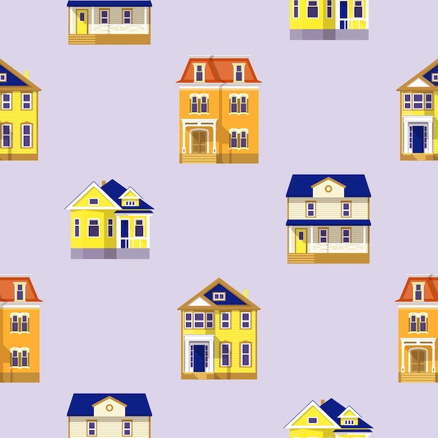 Pattern of houses on a gray background Vector illustration