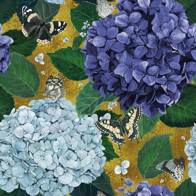 Pattern hydrangea with butterflies