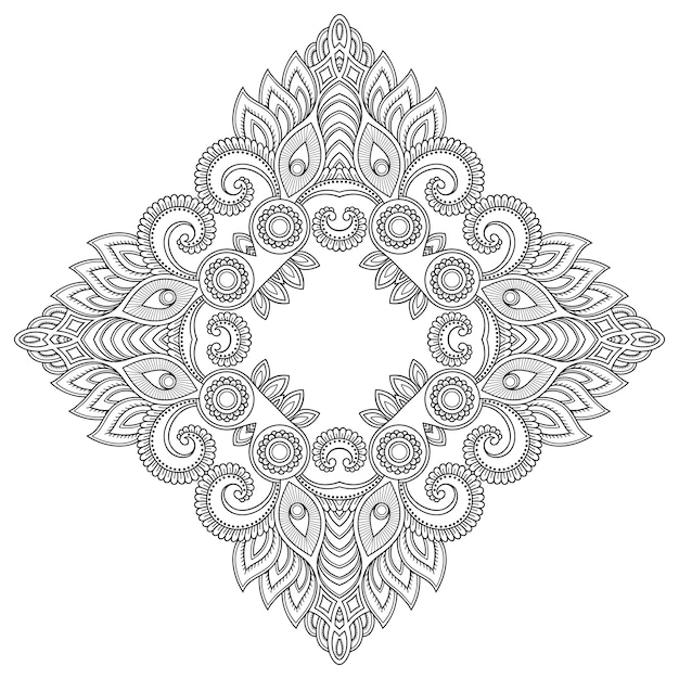 花の装飾とマンダラの形のパターン。エスニックオリエンタルスタイルの装飾的な飾り。概要落書き手描きイラスト。