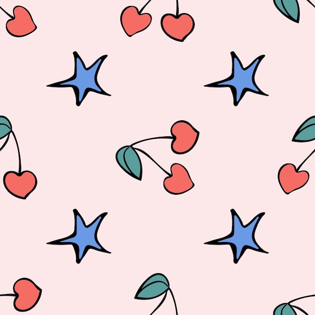 The pattern is a doodle of cherries and stars