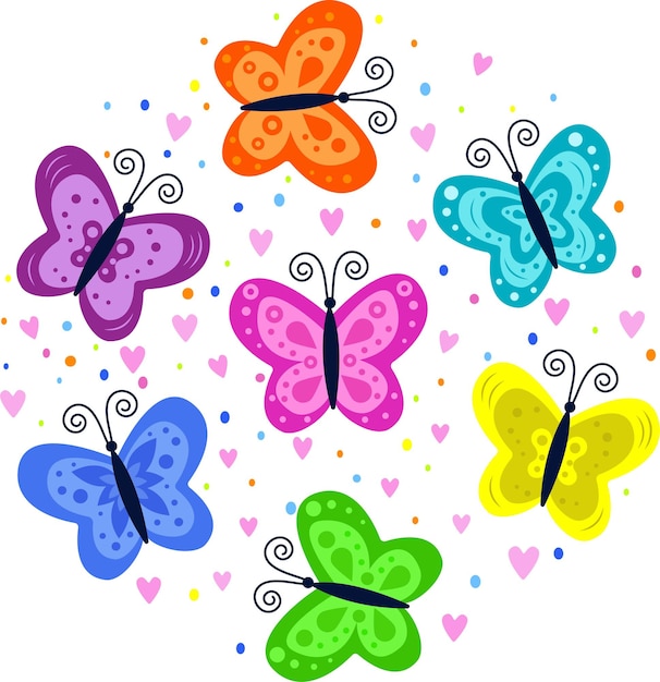 Vettore il disegno ha la forma di un cerchio di farfalle bellissimi insetti volanti con le ali