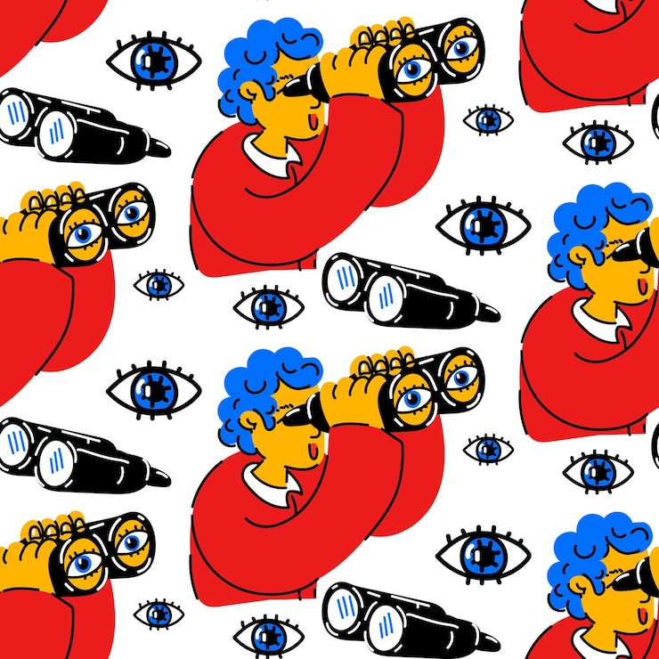 Vector pattern is a man with binoculars in search concept of choosing path the search for an alternative