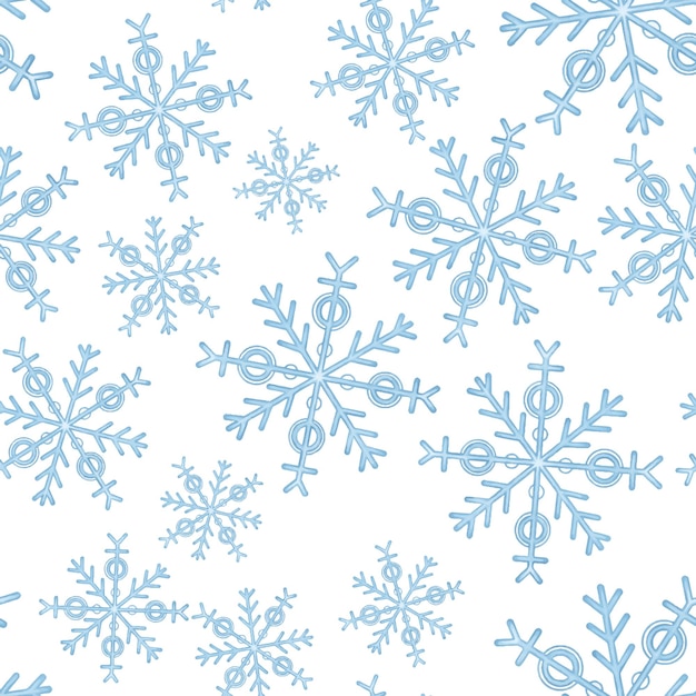 白い背景の青い雪片に分離されたパターン
