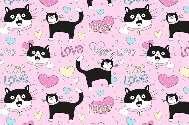 Pattern of kittens and love