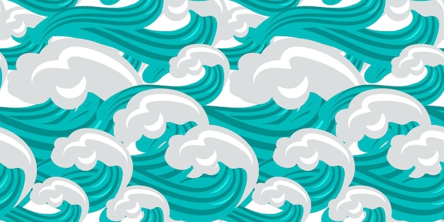 pattern of large waves and foam Traditional oriental seamless pattern with ocean waves