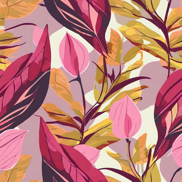 Vector pattern of leaves and pink petals 1