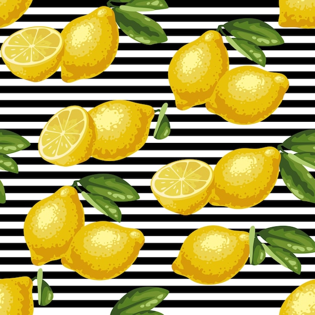 ストライプの背景にレモンのパターン