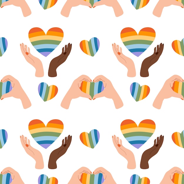 Pattern for lgbtq community symbols retro pride month vibes with rainbow clipart elements