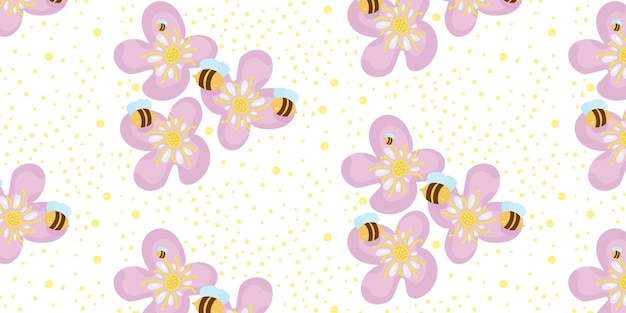 pattern lilac flowers and bees