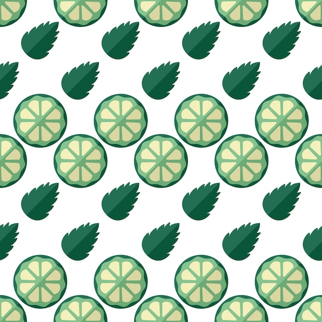 Pattern lime slice and mint leaves piece of citrus fruit and herb ingredients for tea or mojito