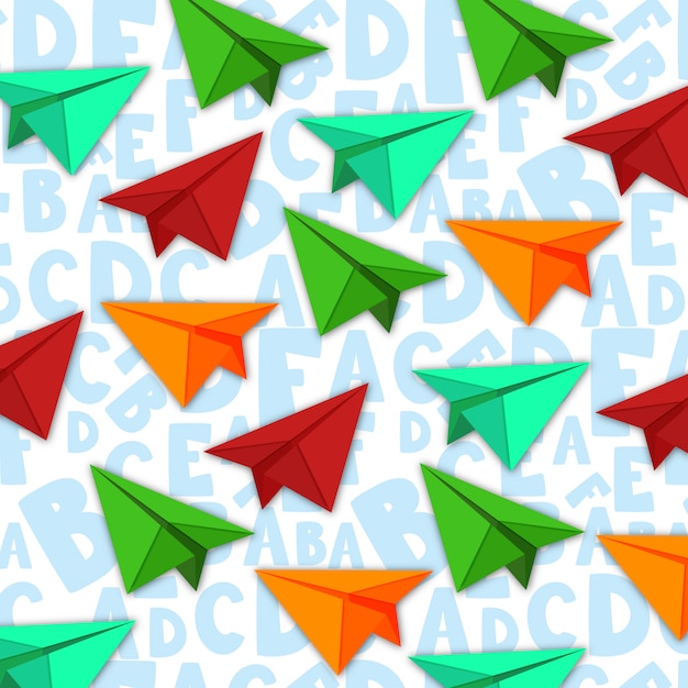 Vector pattern made of colorful paper airplanes for school